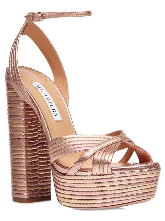 Aquazzura Metallic Rose Gold Braided Platform Sandals